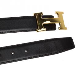 Pre Owned Hermes Orange and Black Leather Constance Reversible Belt 85 CM