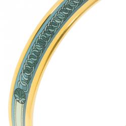 Pre Owned Hermes Turquoise Printed Enamel Gold Plated Narrow Bangle Bracelet 21cm