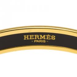 Pre Owned Hermes Turquoise Printed Enamel Gold Plated Narrow Bangle Bracelet 21cm