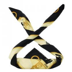 Pre Owned Hermes Yellow and Black Printed Silk Les Ponts De Paris Square Scarf