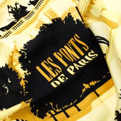 Pre Owned Hermes Yellow and Black Printed Silk Les Ponts De Paris Square Scarf