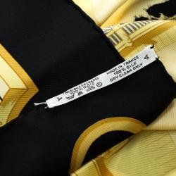 Pre Owned Hermes Yellow and Black Printed Silk Les Ponts De Paris Square Scarf