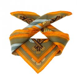 Pre Owned Hermes Multicolor Printed Silk Les Sangles by J.Metz Pocket Square