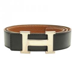 Hermes Black and Brown Leather H Buckle Reversible Belt 80CM