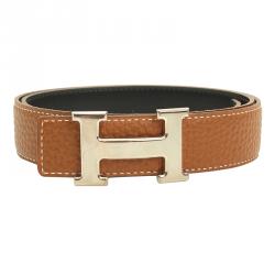 Hermes Black and Brown Leather H Buckle Reversible Belt 80CM
