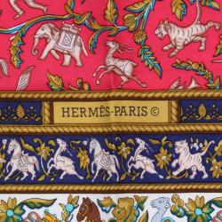 Pre Owned Hermes Blue Chasse En Inde Silk Square Scarf