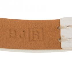 Pre Owned Hermes Micro Kelly White Leather Gold Plated Narrow Bracelet PM