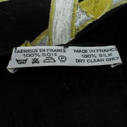 Pre Owned Hermes Black Printed Silk L'Instrvction DV Roy En L'Exercice De Monter A Cheval Square Scarf