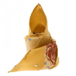 Pre Owned Hermes Yellow Floral Printed Silk Pocket Square