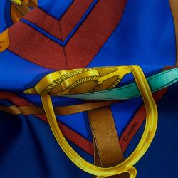 Pre Owned Hermes Blue Printed Silk Grand Manège Square Scarf