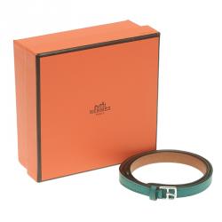 Pre Owned Hermes Etrivière Double Tour Green Leather Bracelet XS