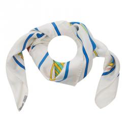 Pre Owned Hermes White Boat Printed Silk Thalassa Square Scarf