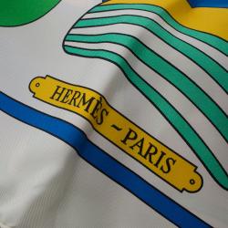 Pre Owned Hermes White Boat Printed Silk Thalassa Square Scarf