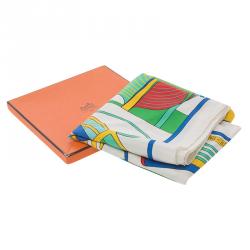 Pre Owned Hermes White Boat Printed Silk Thalassa Square Scarf