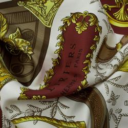 Pre Owned Hermes Burgundy Printed Silk Etriers Square Scarf