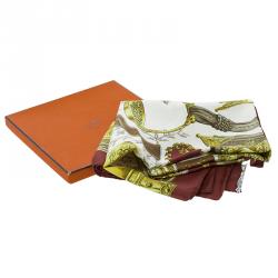 Pre Owned Hermes Burgundy Printed Silk Etriers Square Scarf