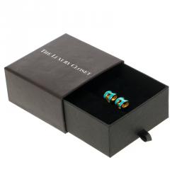 Pre Owned Hermes Pop H Turquoise Lacquered Gold Plated Stud Earrings