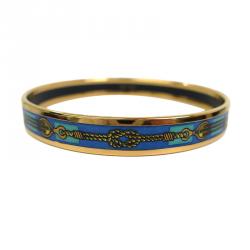 Pre Owned Hermes Printed Blue Rope Design Gold Tone Bracelet
