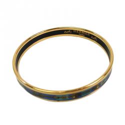Pre Owned Hermes Printed Blue Rope Design Gold Tone Bracelet