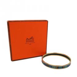 Pre Owned Hermes Printed Blue Rope Design Gold Tone Bracelet