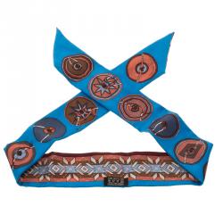 Pre Owned Hermes Blue Printed Silk Bandeau