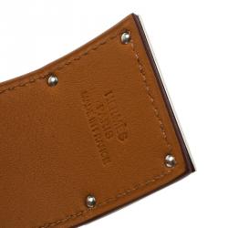 Pre Owned Hermes Kelly Dog Brown Leather Palladium Plated Wide Bracelet