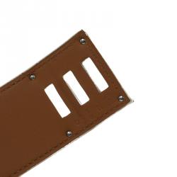 Pre Owned Hermes Kelly Dog White Leather Palladium Plated Wide Bracelet