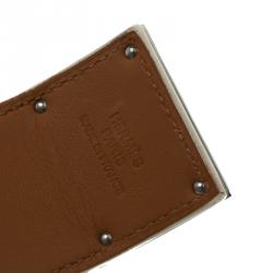 Pre Owned Hermes Kelly Dog White Leather Palladium Plated Wide Bracelet