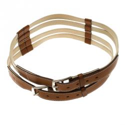 Pre Owned Hermes Beige/Brown Leather Double Etriviere Belt 70 CM