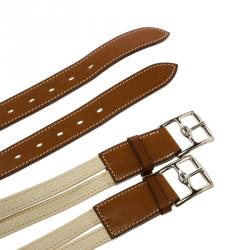 Pre Owned Hermes Beige/Brown Leather Double Etriviere Belt 70 CM