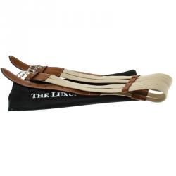 Pre Owned Hermes Beige/Brown Leather Double Etriviere Belt 70 CM