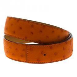 Pre Owned Hermes Orange Ostrich Belt Strap 85 CM