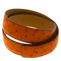 Pre Owned Hermes Orange Ostrich Belt Strap 85 CM