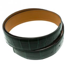 Pre Owned Hermes Green Porosus Crocodile Leather Belt Strap 90 CM