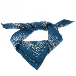 Pre Owned Hermes Curacao Blue Printed Silk Ecuries Parisiennes Bandana 