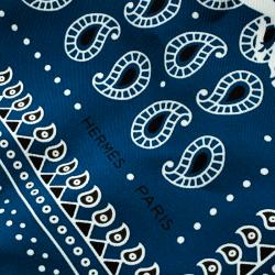 Pre Owned Hermes Curacao Blue Printed Silk Ecuries Parisiennes Bandana 