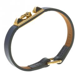 Pre Owned Hermes Micro Rivale Blue Leather Bracelet XS