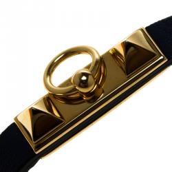 Pre Owned Hermes Micro Rivale Blue Leather Bracelet XS