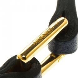 Pre Owned Hermes Micro Rivale Blue Leather Bracelet XS