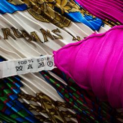 Pre Owned Hermes Multicolor Printed Plisse Silk Les Rubans Du Cheval Diamond Scarf