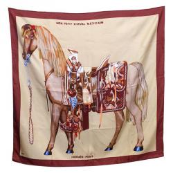Pre Owned Hermes Red Mon Petit Cheval Mexicain Silk Square Scarf