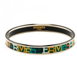 Pre Owned Hermes Capitales Multicolor Printed Enamel Narrow Bangle Bracelet GM