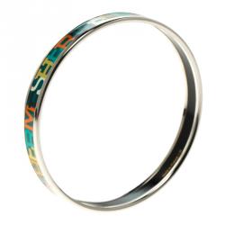 Pre Owned Hermes Capitales Multicolor Printed Enamel Narrow Bangle Bracelet GM