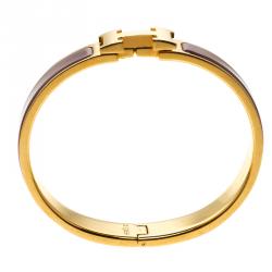 Pre Owned Hermes Clic Clac H Purple Enamel Gold-Plated Bracelet PM