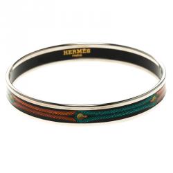 Pre Owned Hermes Multicolor Printed Enamel Palladium Plated Narrow Bracelet GM
