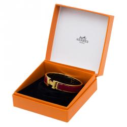 Pre Owned Hermes Clic Clac H Narrow Red Enamel Gold-Plated Bracelet PM