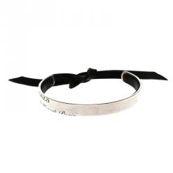 Pre Owned Hermes Silver & Leather Cartouche Bracelet 16cm