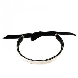 Pre Owned Hermes Silver & Leather Cartouche Bracelet 16cm