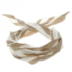 Pre Owned Hermes Beige and White Striped Silk Diamond Scarf