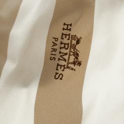 Pre Owned Hermes Beige and White Striped Silk Diamond Scarf